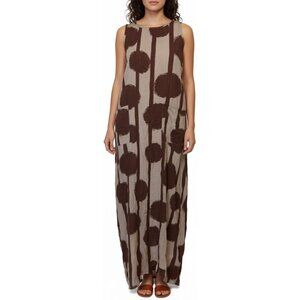Womens Emery Rose Brown Floral Abstract Sleeveless Dress Long Maxi Lagenlook M